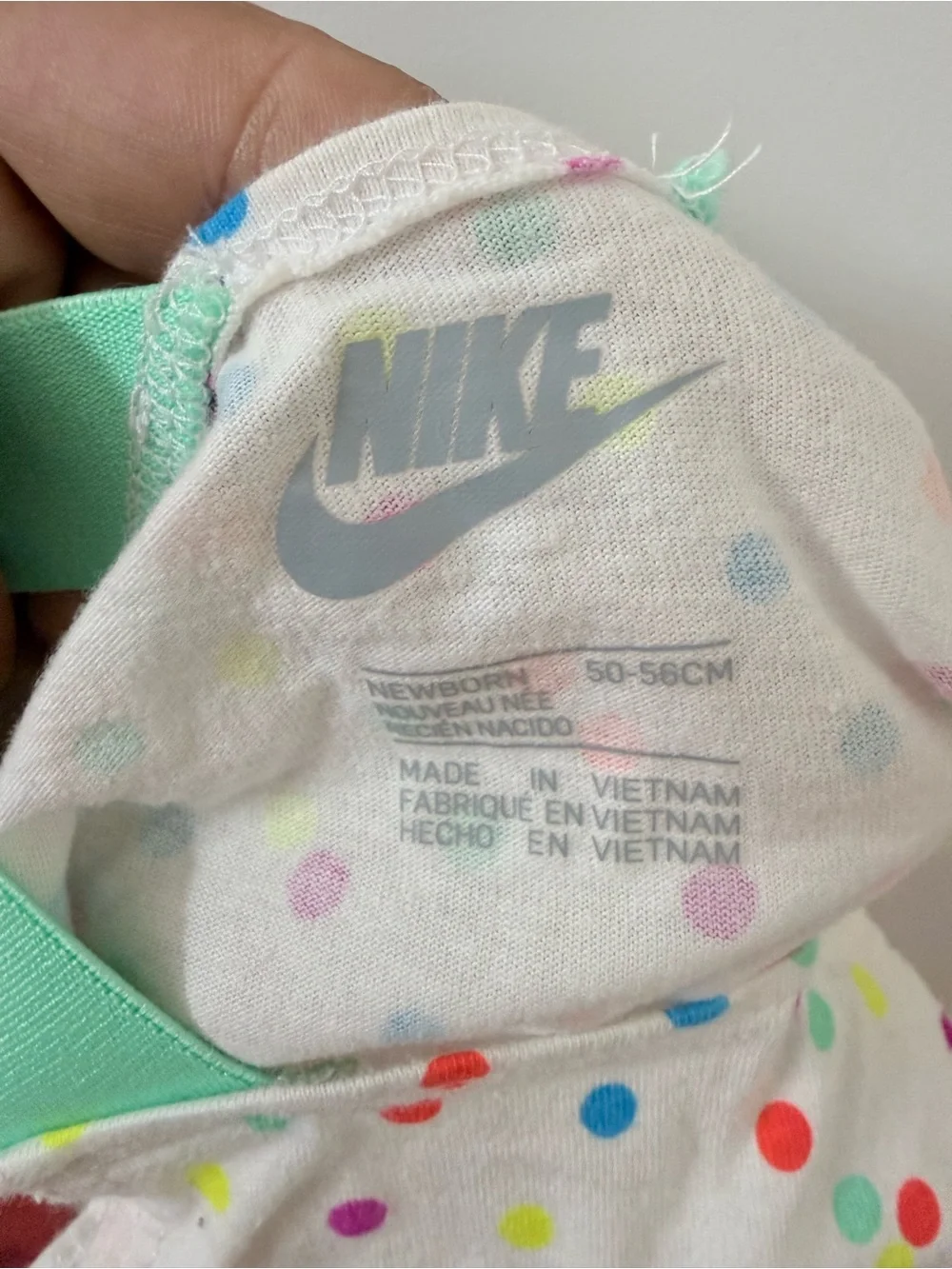Nike White Baby Polka Dot Romper with Mint Straps